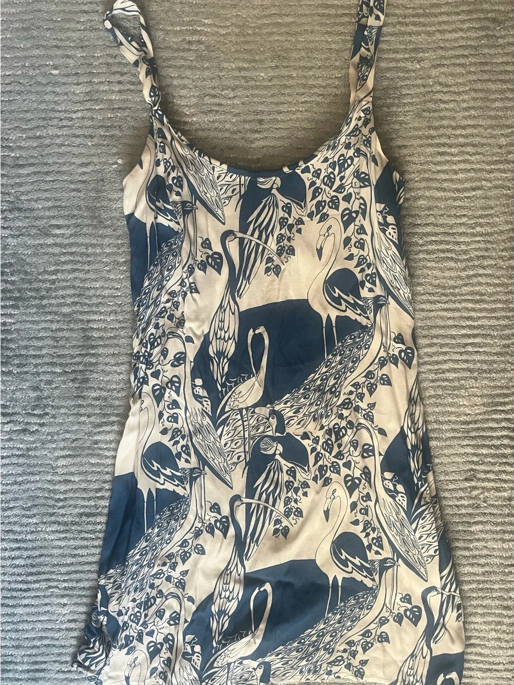 Reformation Blue & Cream Crane-Print Mini Dress - Picture 2 of 4